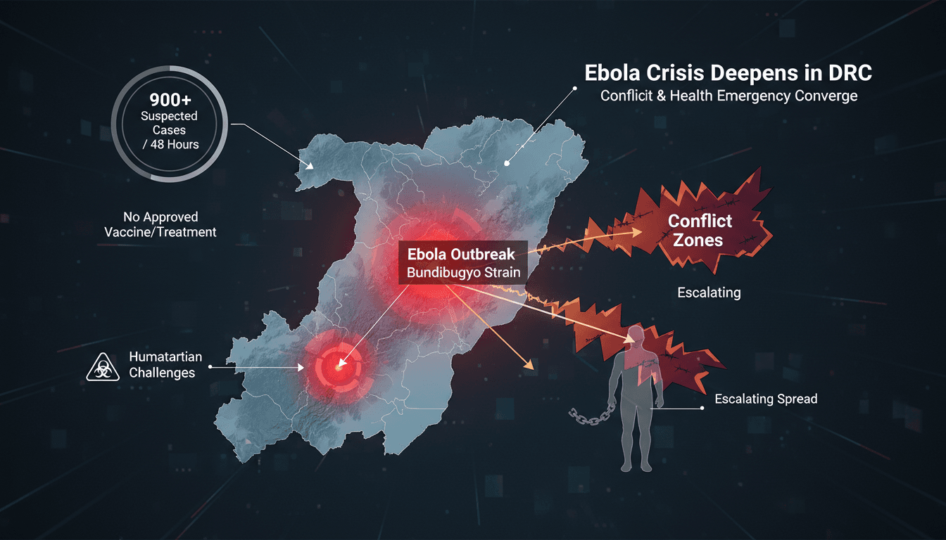 Map showing the spread of the Ebola outbreak in the Democratic Republic of Congo.