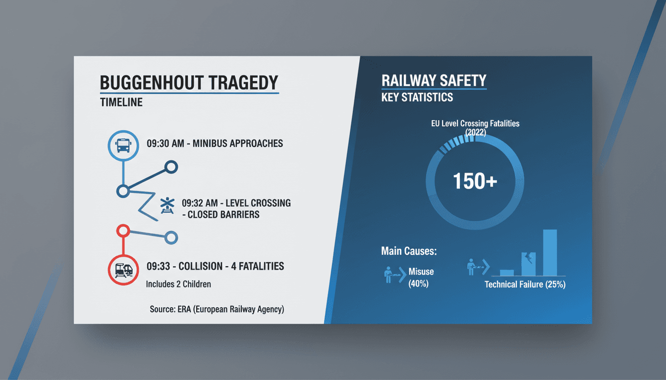 Scene of the train collision with a school minibus in Belgium