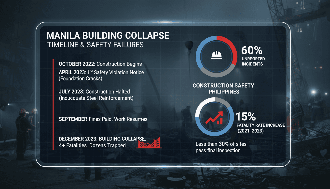 Rescue teams working at the site of the collapsed building in Manila.