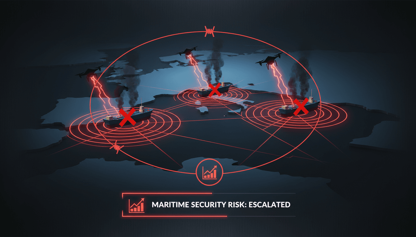 Illustration of drone attacks on oil tankers in the Black Sea.