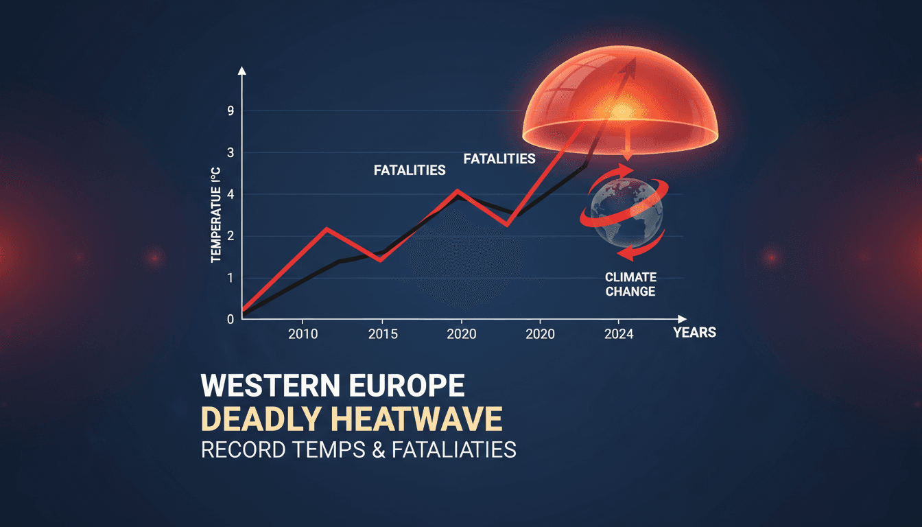 A graphic showing record temperatures and heat-related fatalities in western Europe.