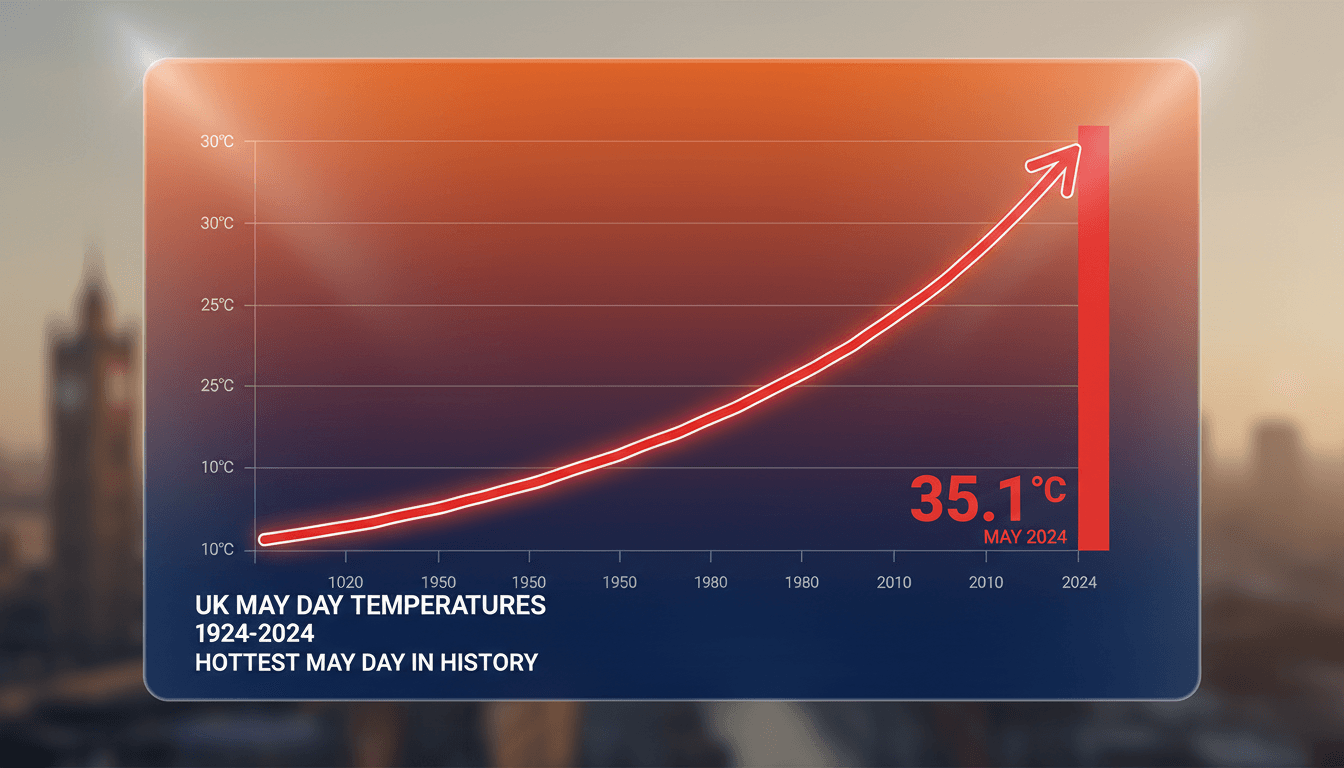 A graphic showing the record-breaking temperatures in the UK for May.