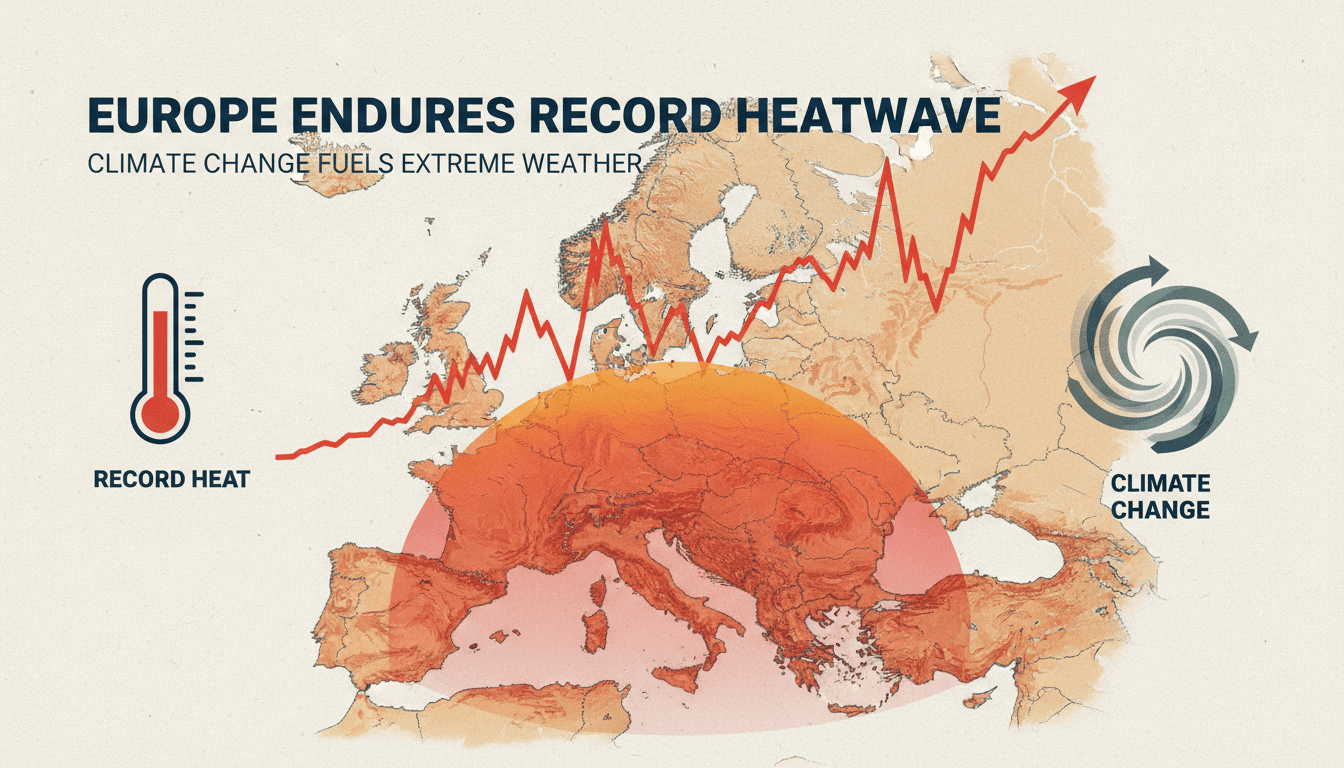 Aerial view of a sun-drenched European city during a heatwave.