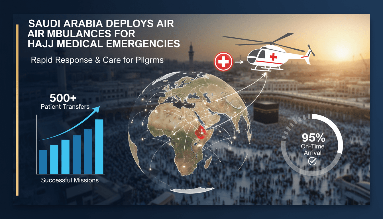 Air ambulance ready for deployment during Hajj season in Saudi Arabia.