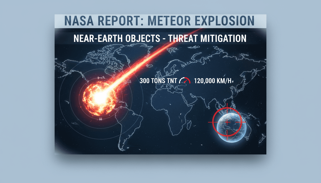 Illustration of a meteor explosion in the atmosphere over the northeastern United States.