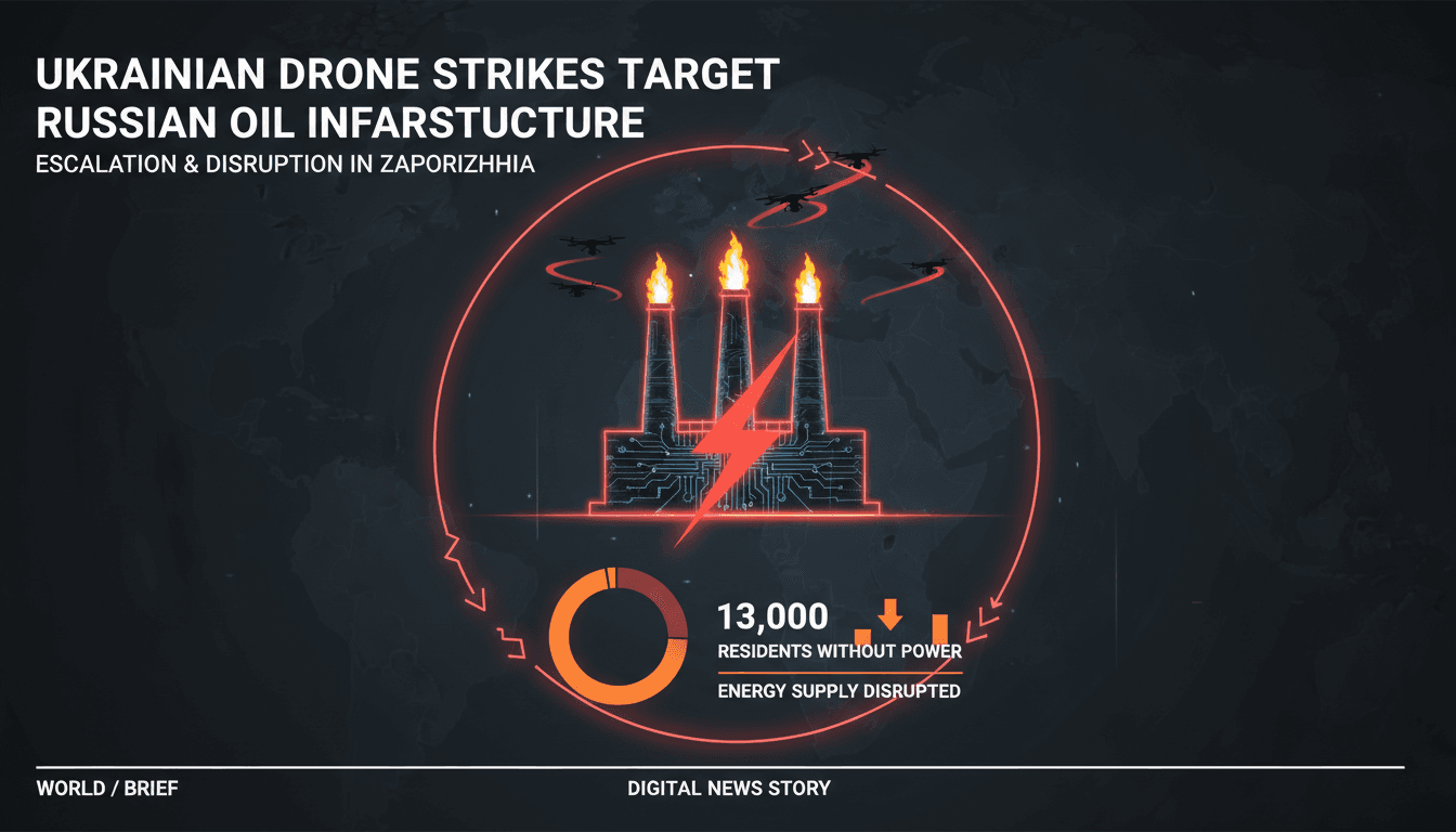 Ukrainian drone strikes impact Russian oil facilities and civilian power supply.