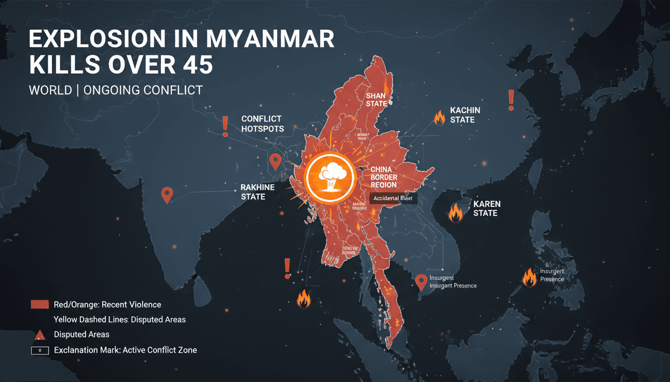 Scene of devastation following the explosion in northeastern Myanmar.