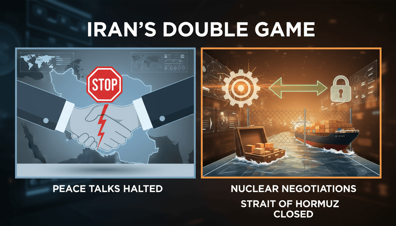 Map highlighting the Strait of Hormuz and Iran's nuclear negotiation context.