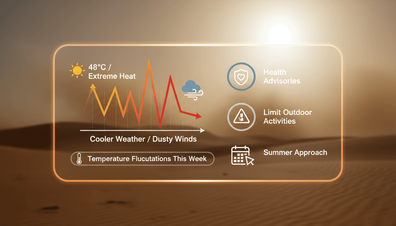 A heatwave graphic illustrating extreme temperatures in the UAE