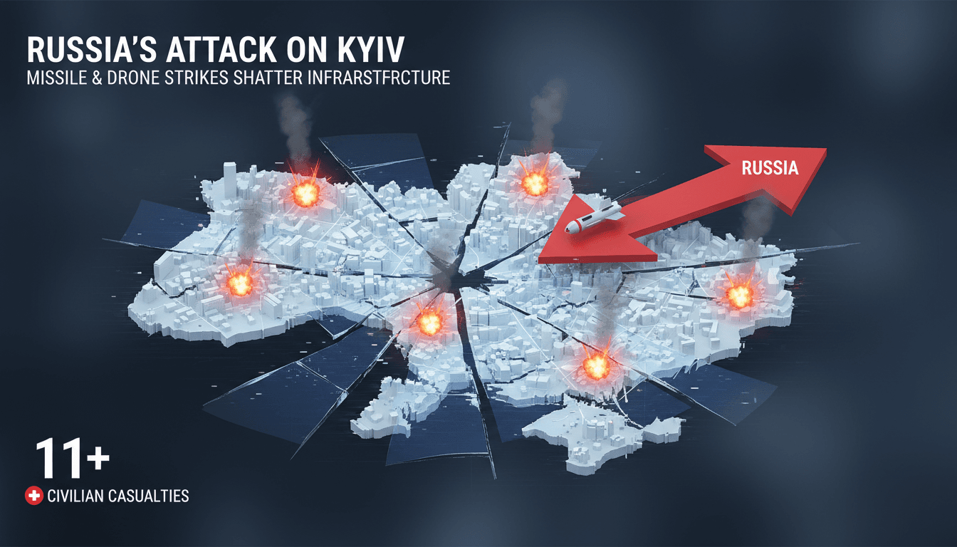 Aerial view of damage in Kyiv following the missile and drone attack.