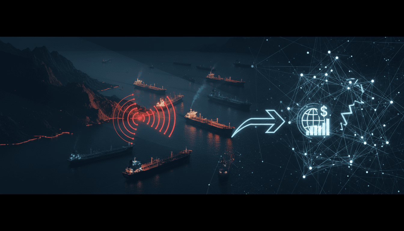 Ships navigating the Strait of Hormuz at night to avoid detection.
