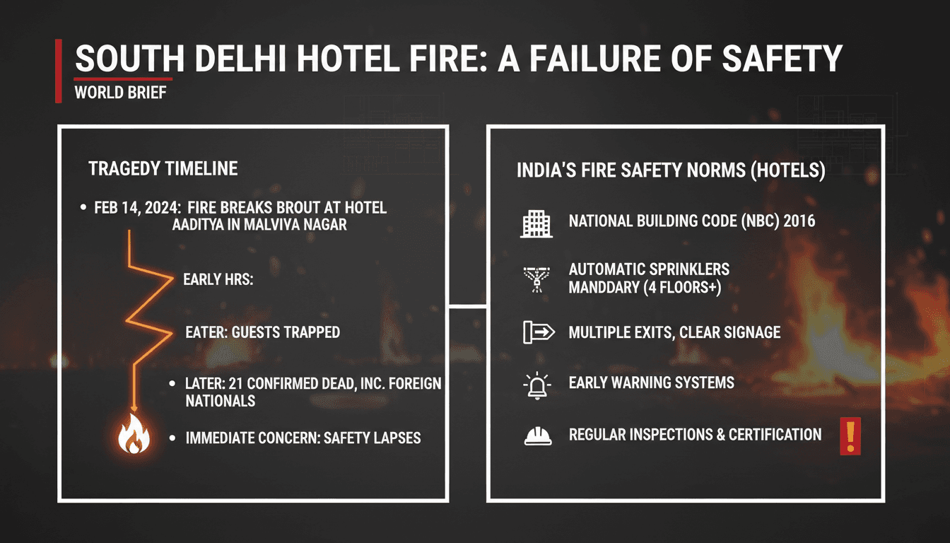 Firefighters responding to a hotel fire in South Delhi
