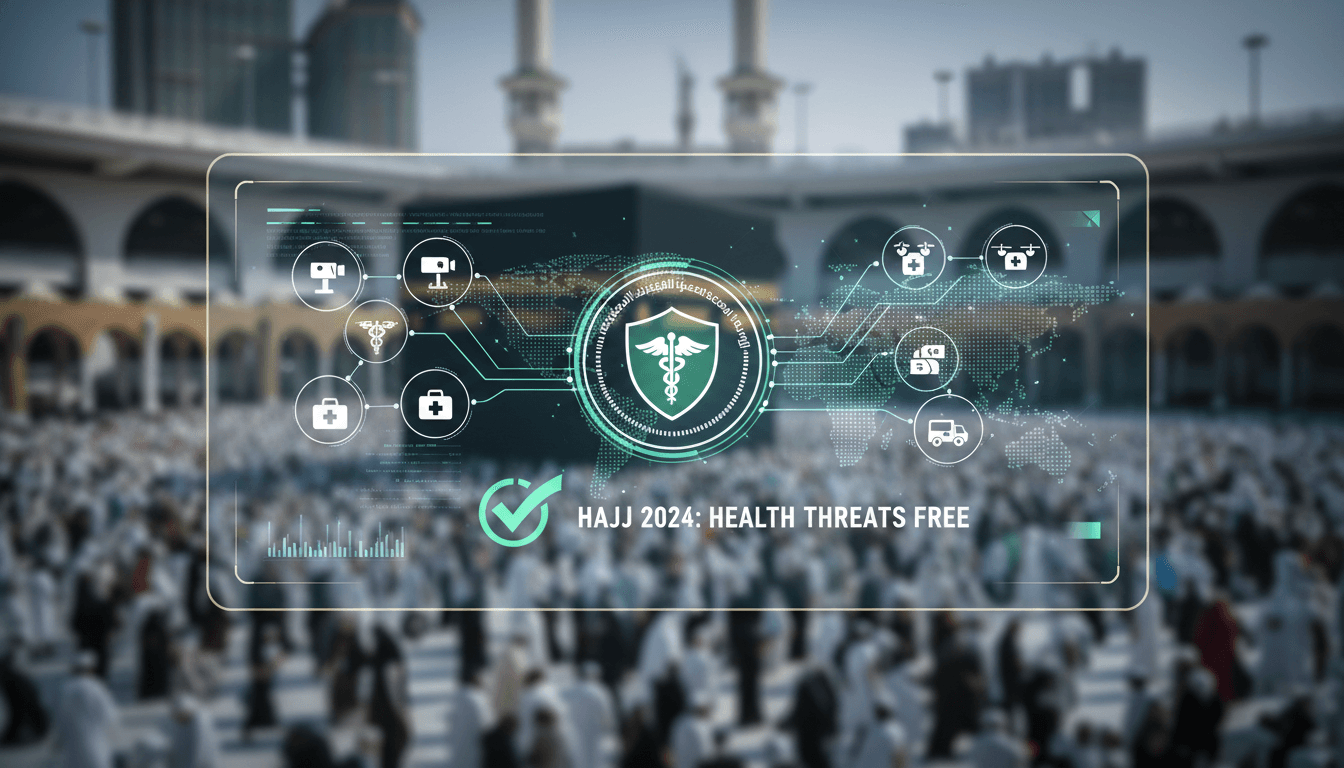 Pilgrims at Hajj with health monitoring technology in use