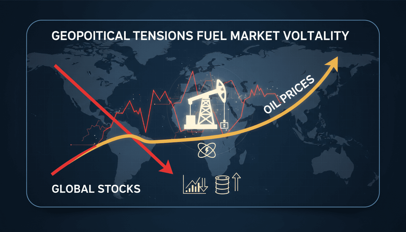 A visual representation of stock market trends and oil price fluctuations amidst geopolitical tensions.