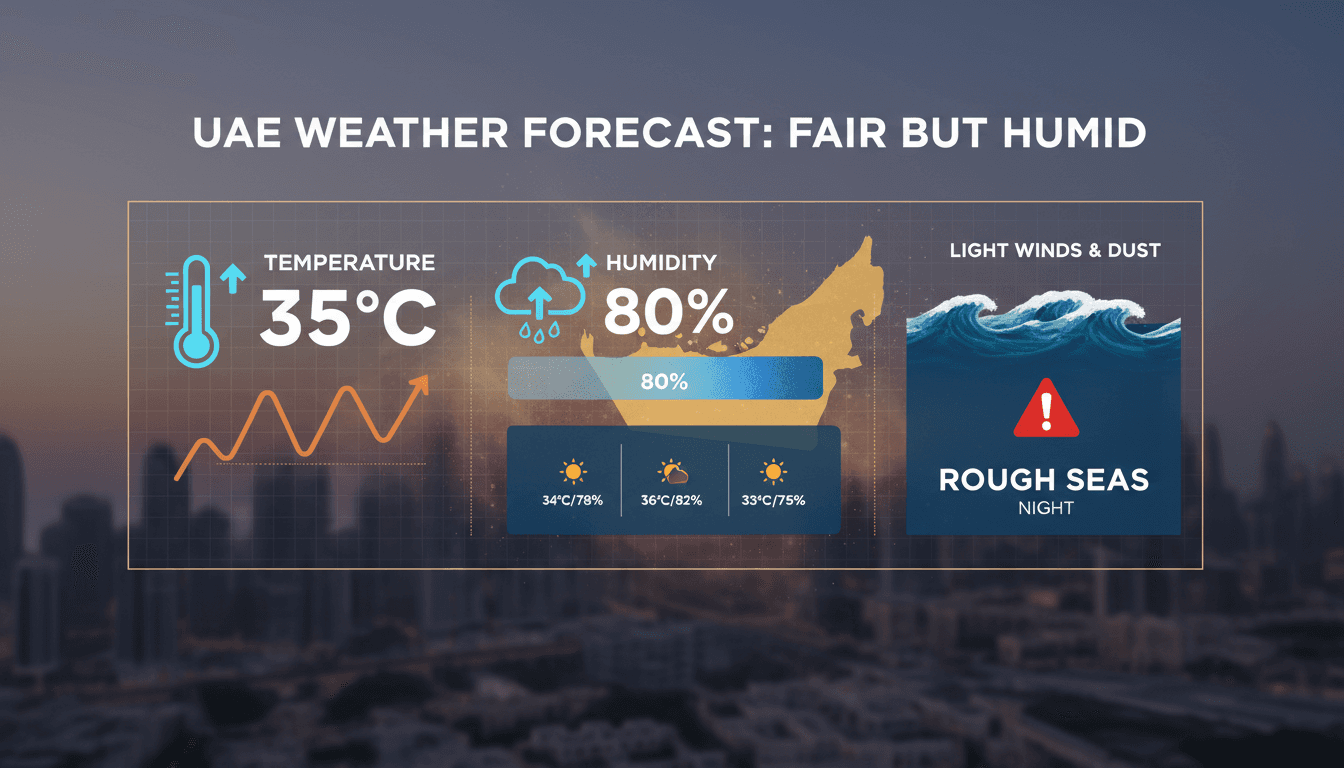 Weather forecast graphic showing humidity and sea conditions in the UAE