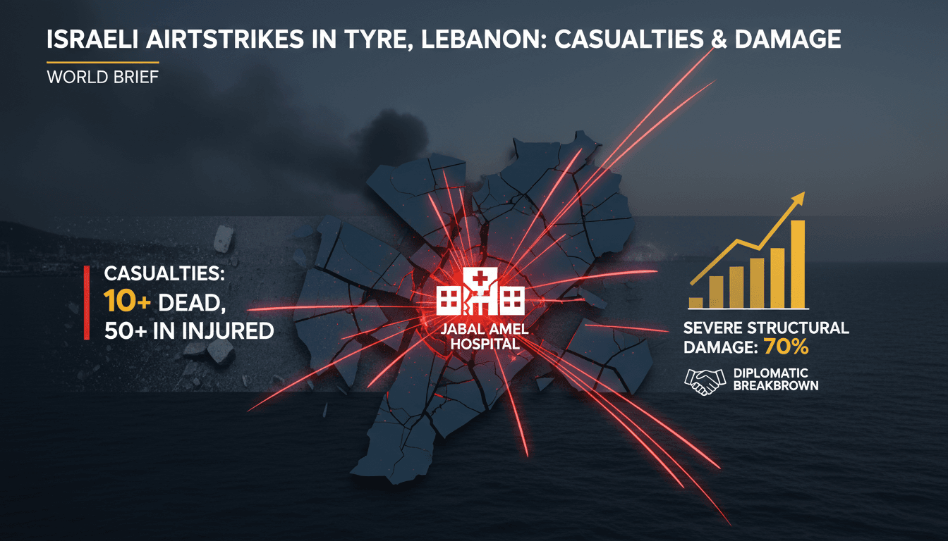 Destruction in Tyre, Lebanon following Israeli airstrikes near Jabal Amel Hospital.