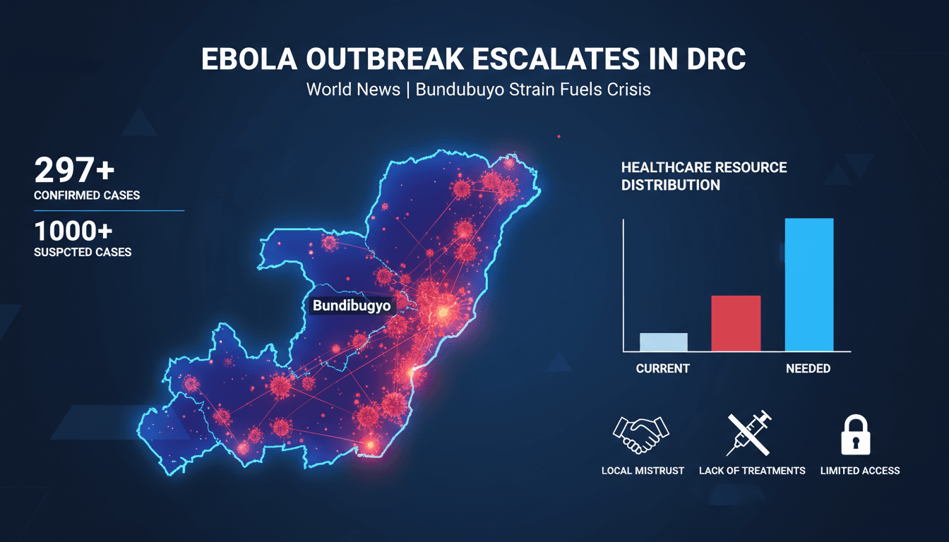Map showing the spread of the Ebola outbreak in the Democratic Republic of Congo.