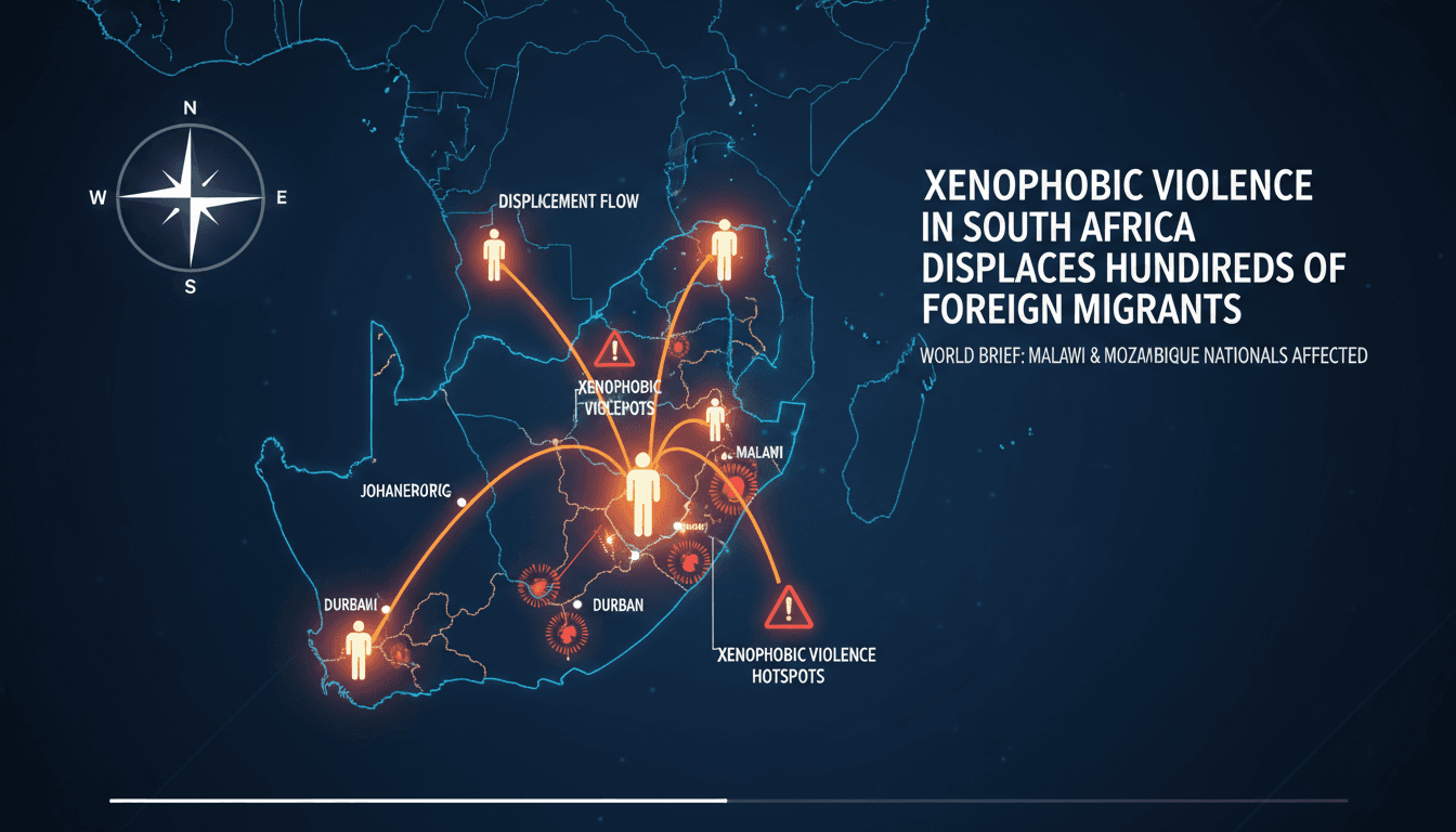 Displaced foreign migrants seeking shelter in South Africa due to xenophobic violence.