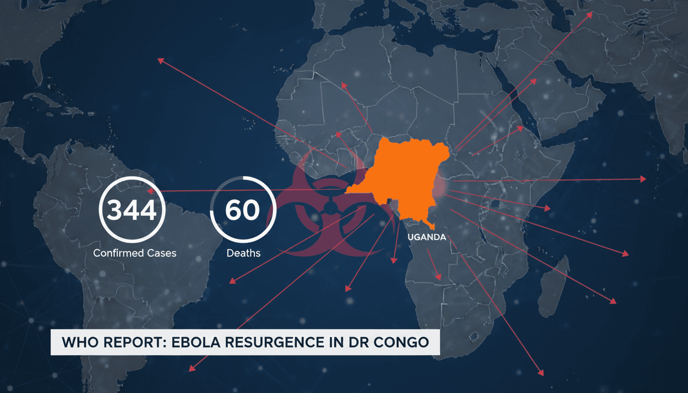 Map illustrating the spread of the Ebola outbreak in the Democratic Republic of Congo and Uganda.