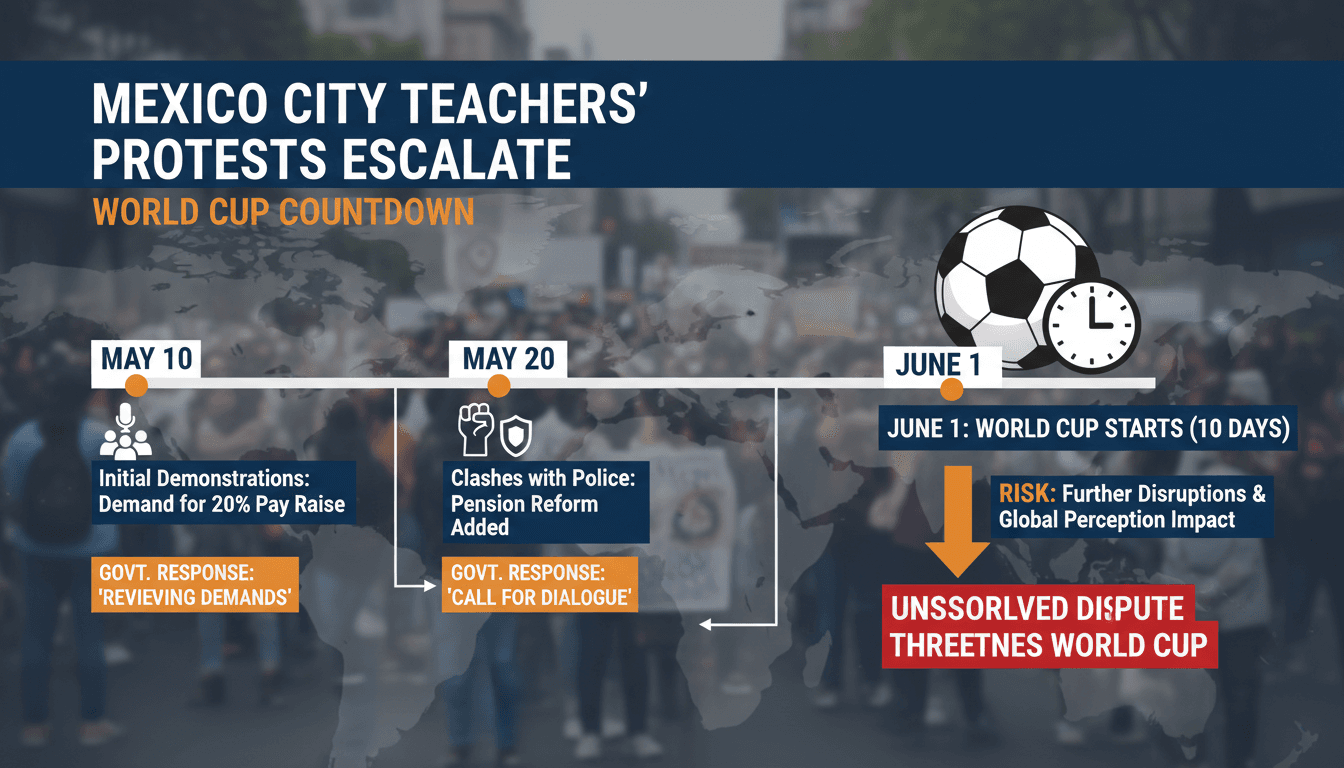 Teachers protesting in Mexico City ahead of the World Cup