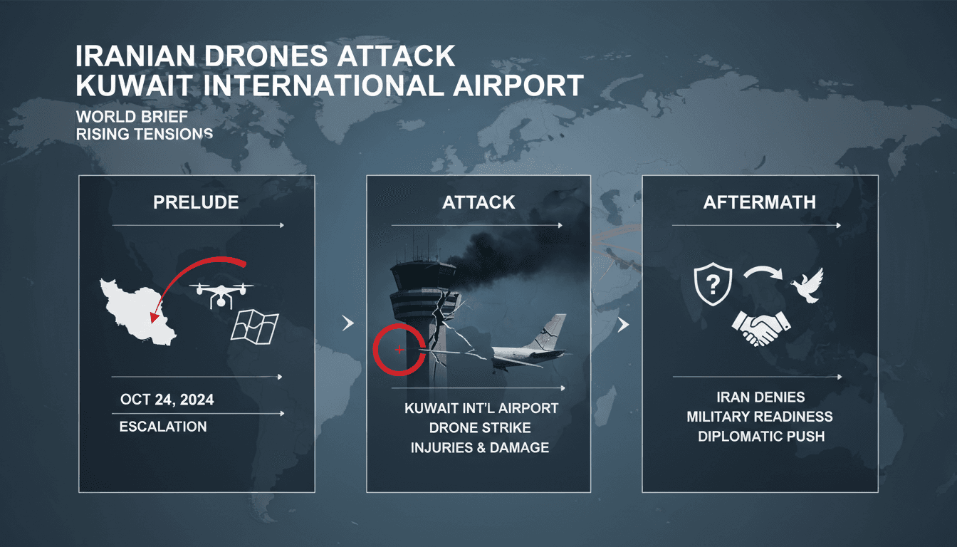 Iranian drones attack Kuwait International Airport, highlighting regional tensions.