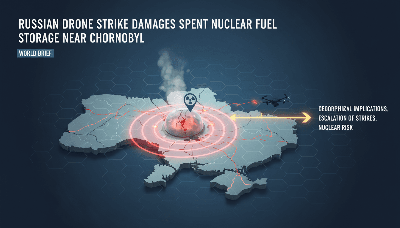 Aerial view of the Chornobyl nuclear power plant and surrounding area.