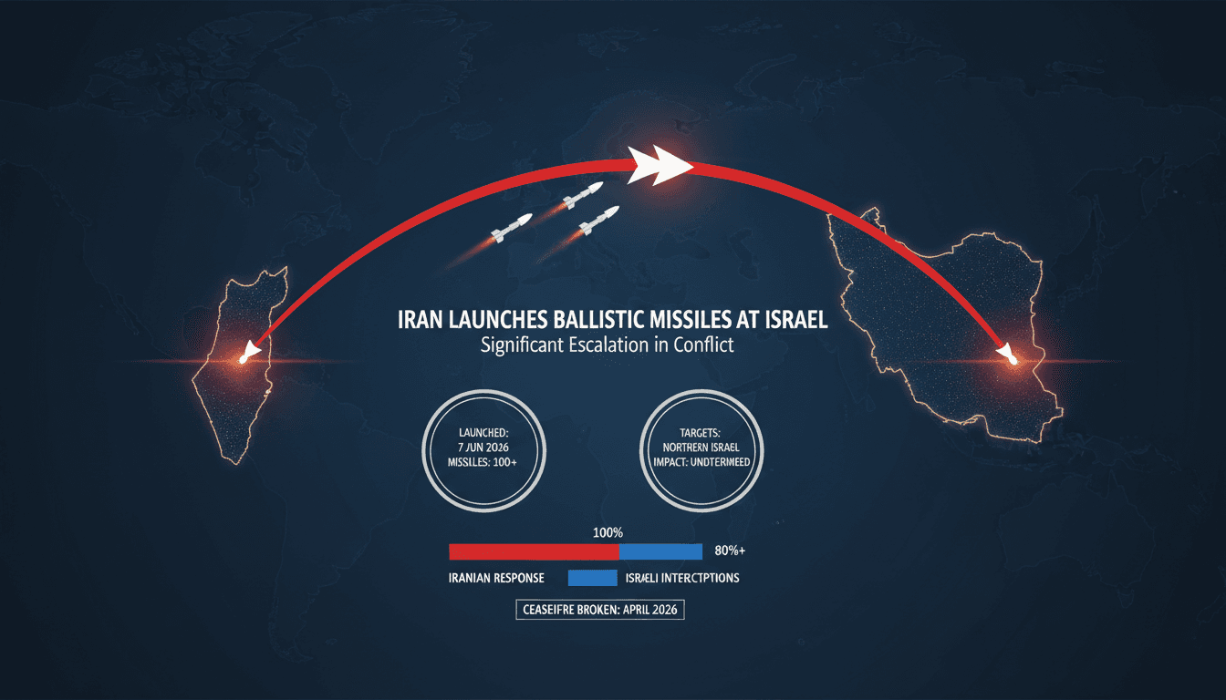 A graphic depicting Iran's missile launch towards Israel, highlighting military tensions and regional implications.