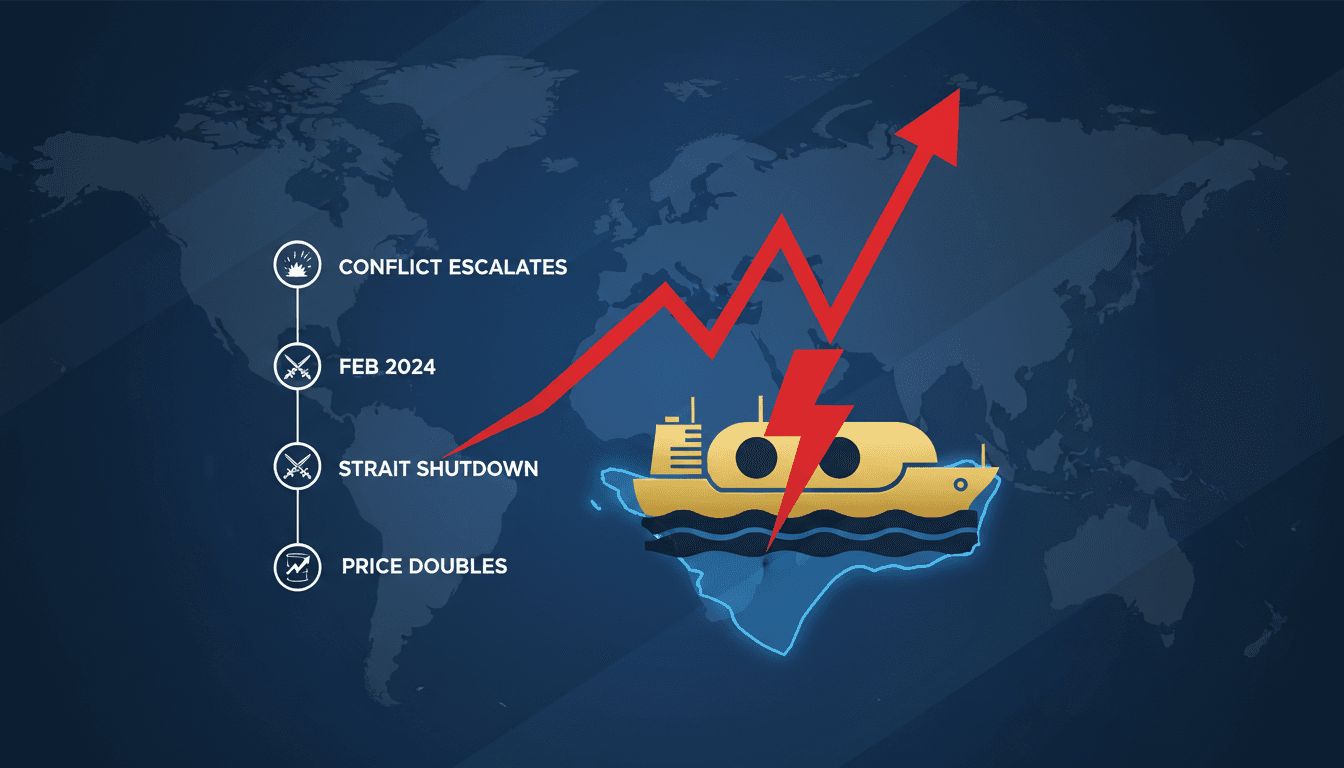 Oil prices surge due to the Iran conflict disrupting shipments through the Strait of Hormuz.