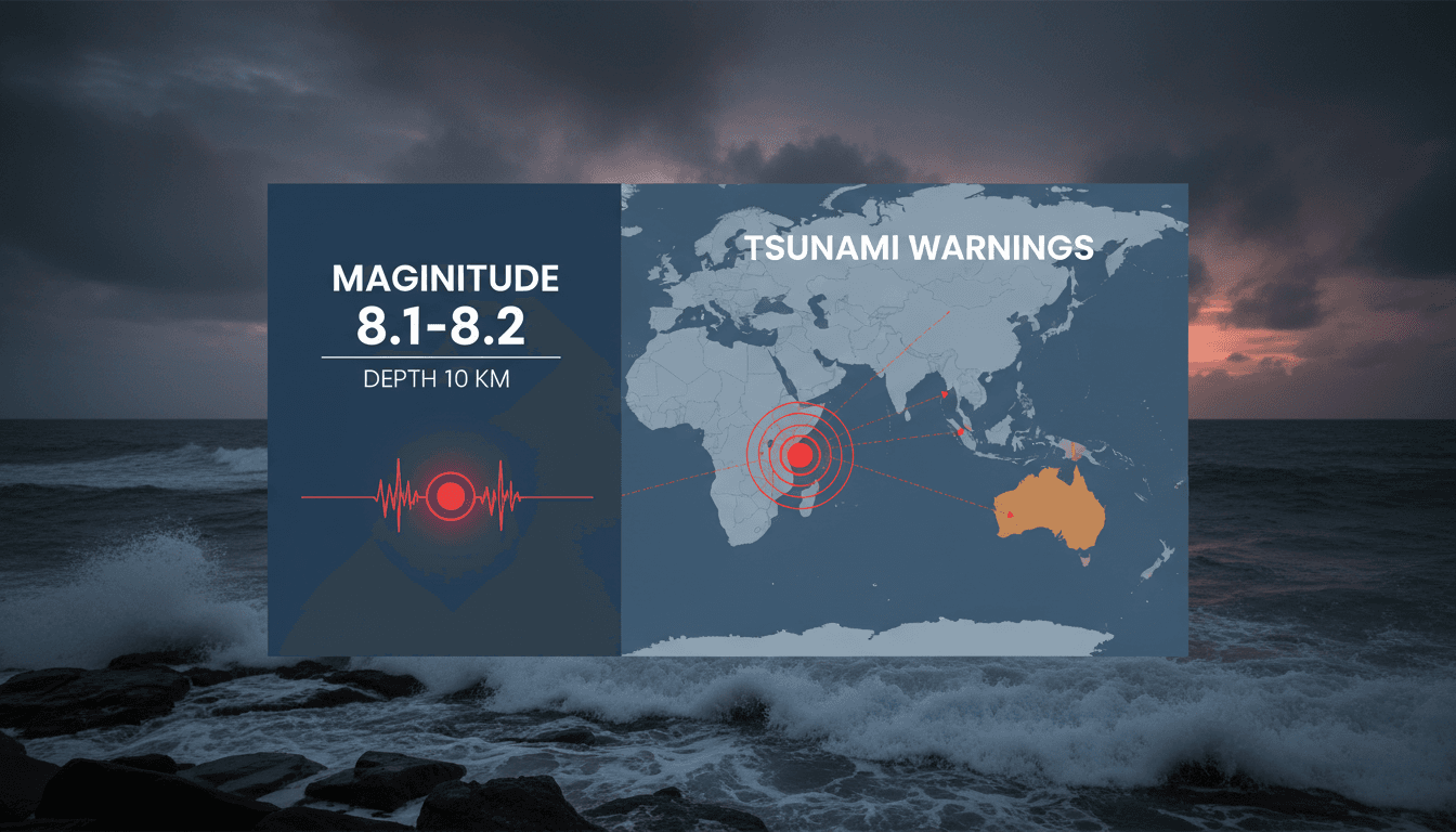 Map showing the impact of the Mindanao earthquake and tsunami warnings issued in the region.