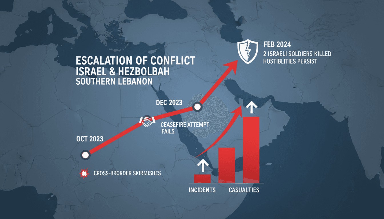 Map showing the conflict zones between Israel and Hezbollah in southern Lebanon.