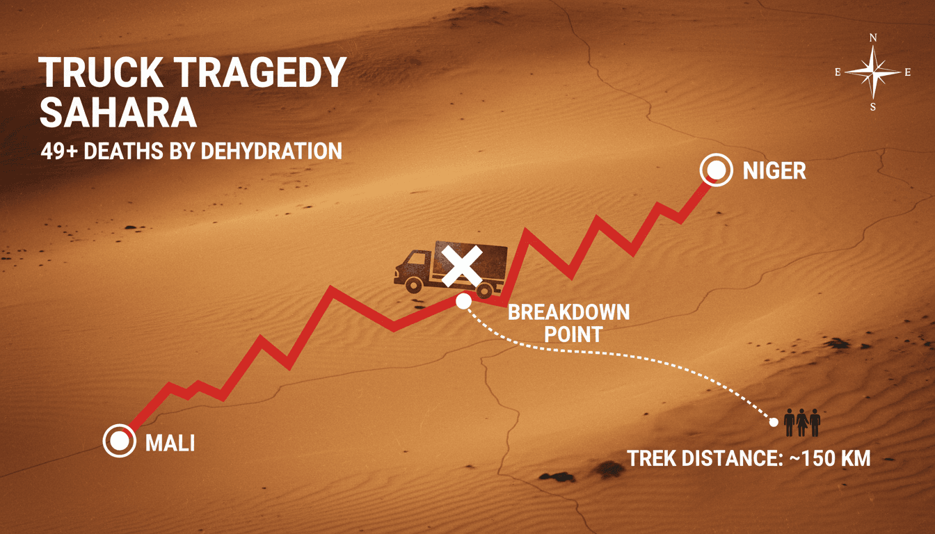 Truck breakdown in Sahara desert leads to nearly 50 deaths from dehydration