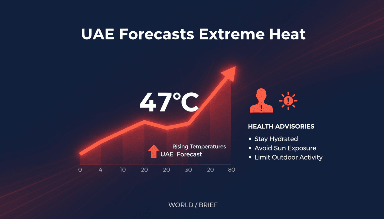 A graphic showing the forecasted temperatures in the UAE reaching 47°C.