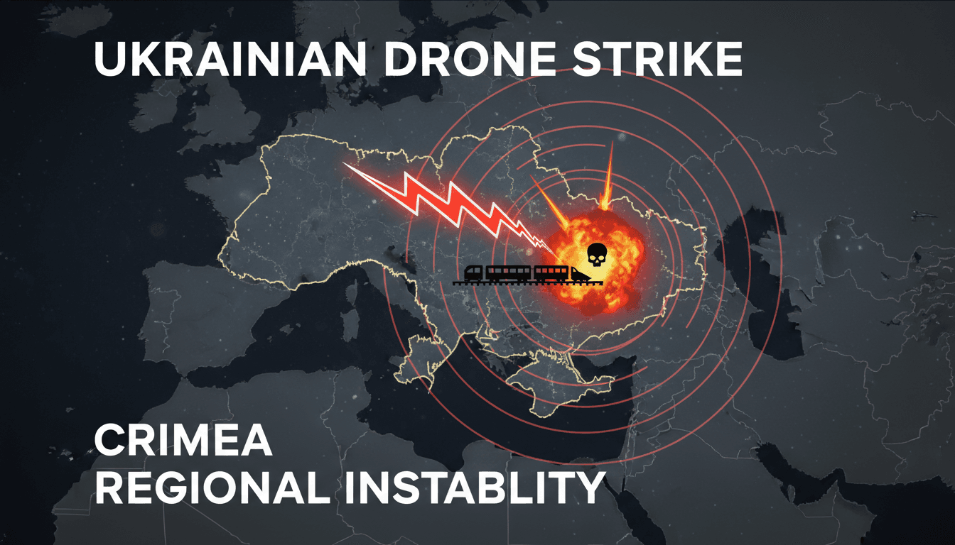 Aerial view of Crimea highlighting conflict zones and recent drone strike locations.