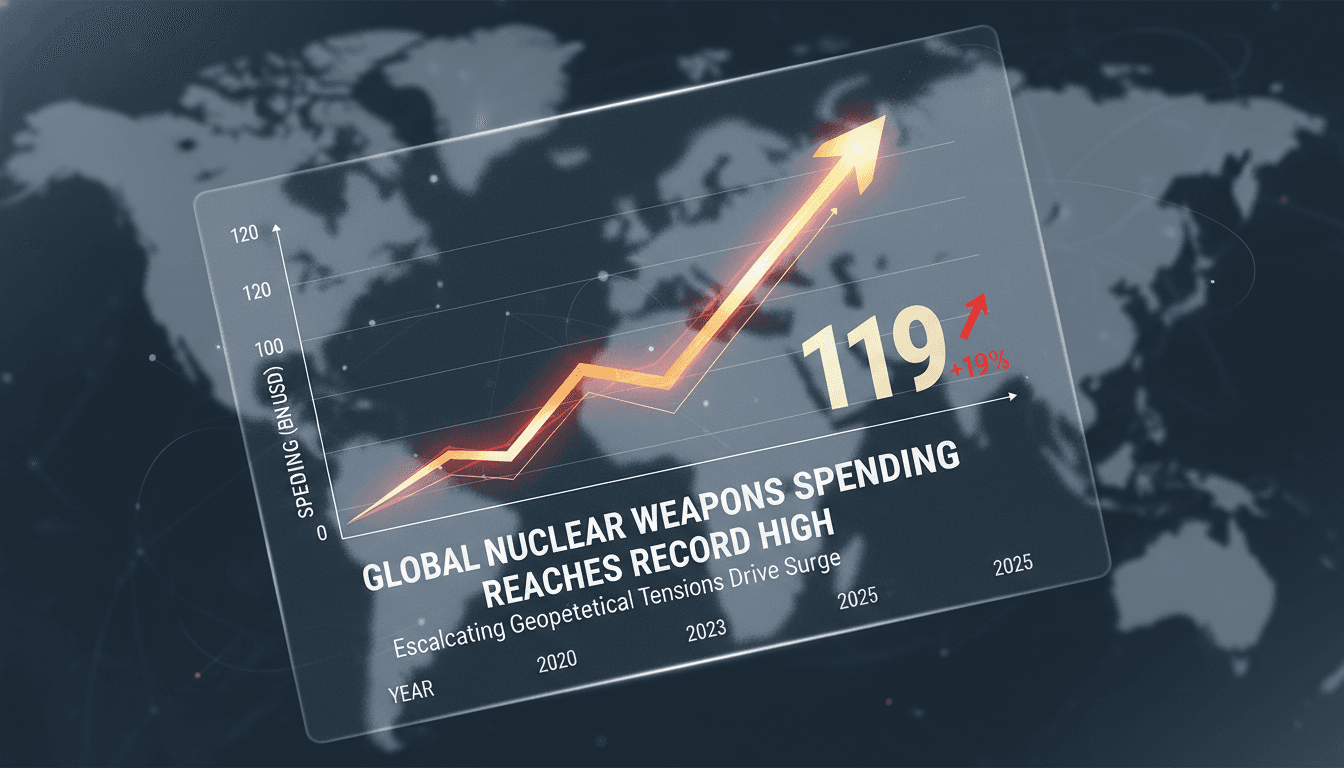 Graph showing the increase in global nuclear weapons spending over the years.