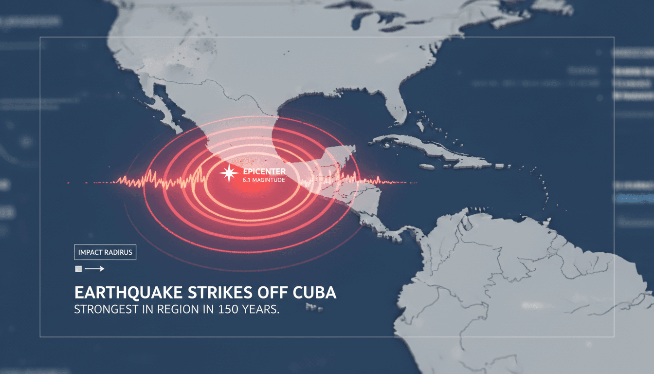 Seismic activity map showing the earthquake's epicenter near Cuba.