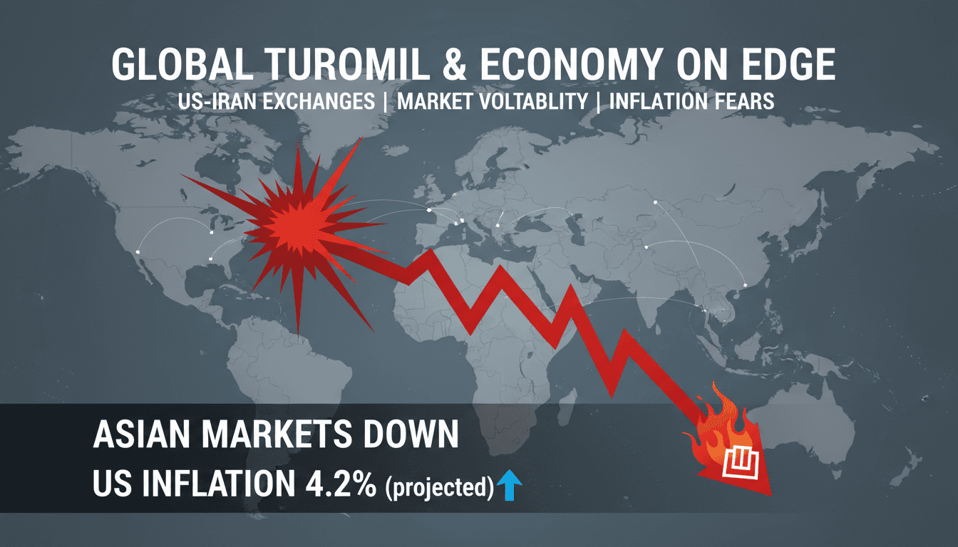 A graphic depicting the impact of US-Iran military exchanges on global markets.