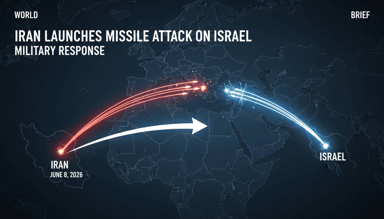 Map showing missile trajectory from Iran to Israel and defense responses.