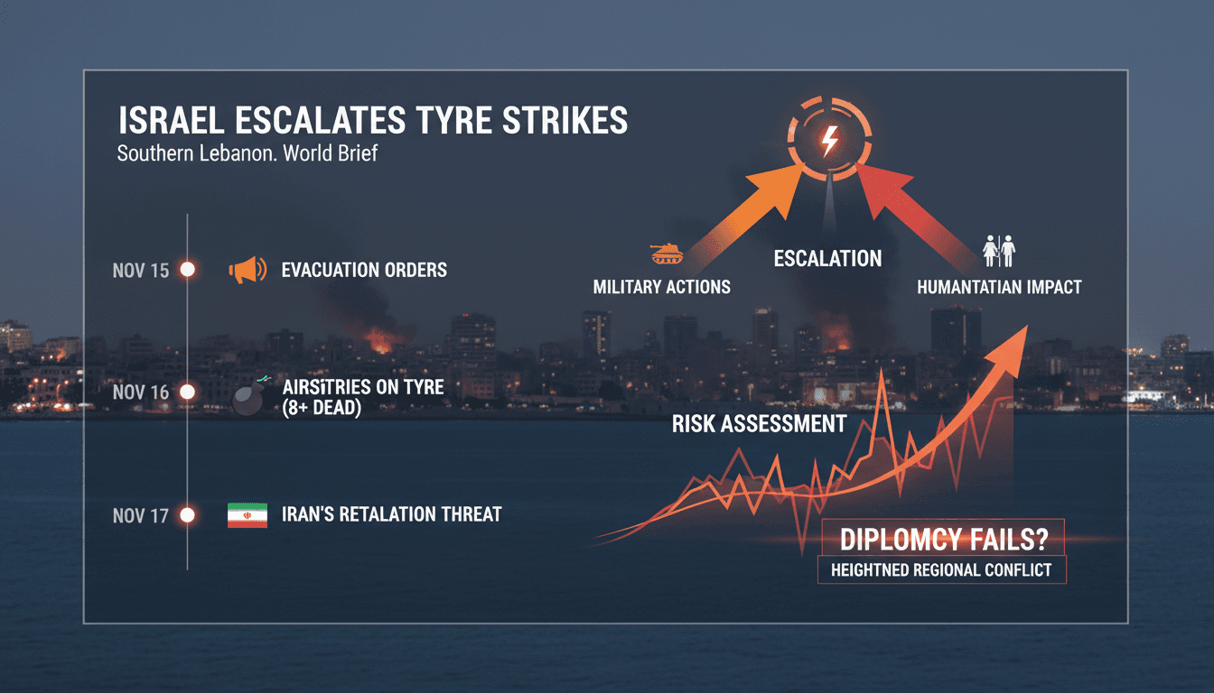 Israeli airstrikes in Tyre, Lebanon, highlighting rising tensions with Hezbollah.