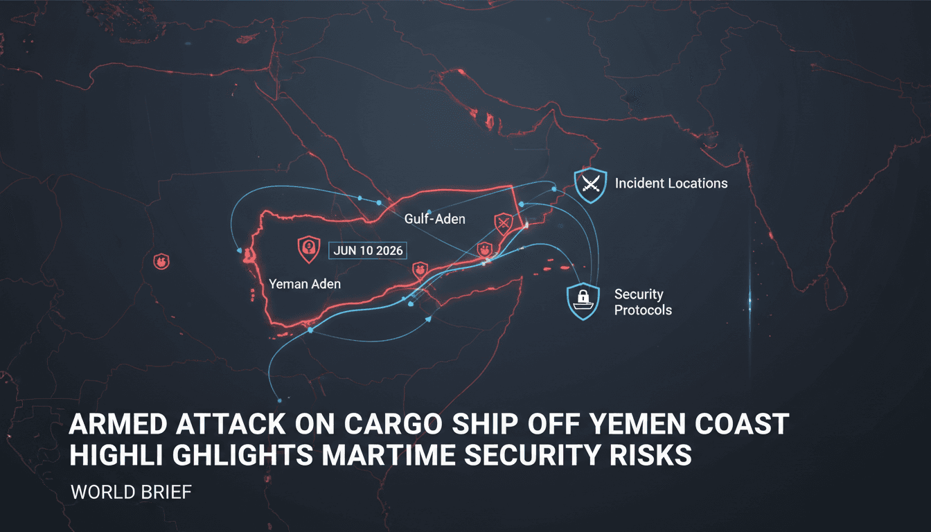 Cargo ship navigating through the Gulf of Aden with security measures in place.