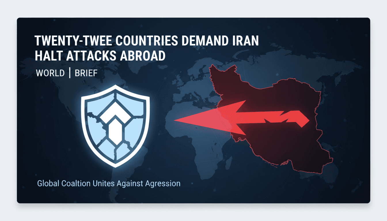 Map highlighting the coalition of 22 countries demanding action against Iran.