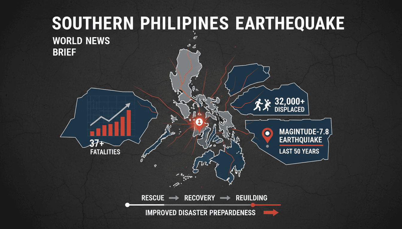 Magnitude-7.8 earthquake strikes southern Philippines causing significant casualties and displacement