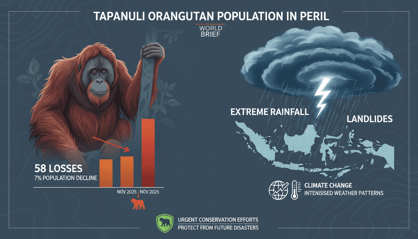 Tapanuli orangutan in its natural habitat, facing climate change challenges.
