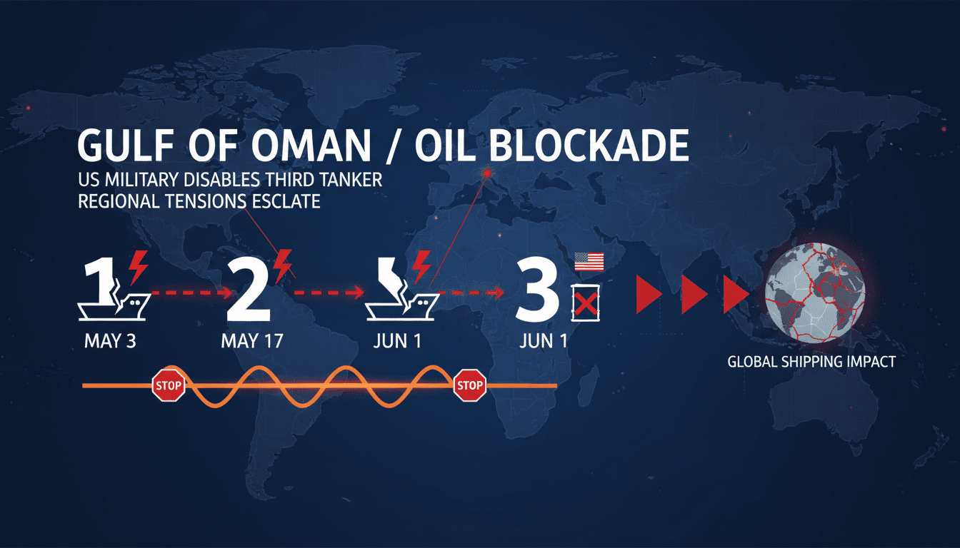 US military disables third oil tanker in Gulf of Oman amid Iranian oil blockade