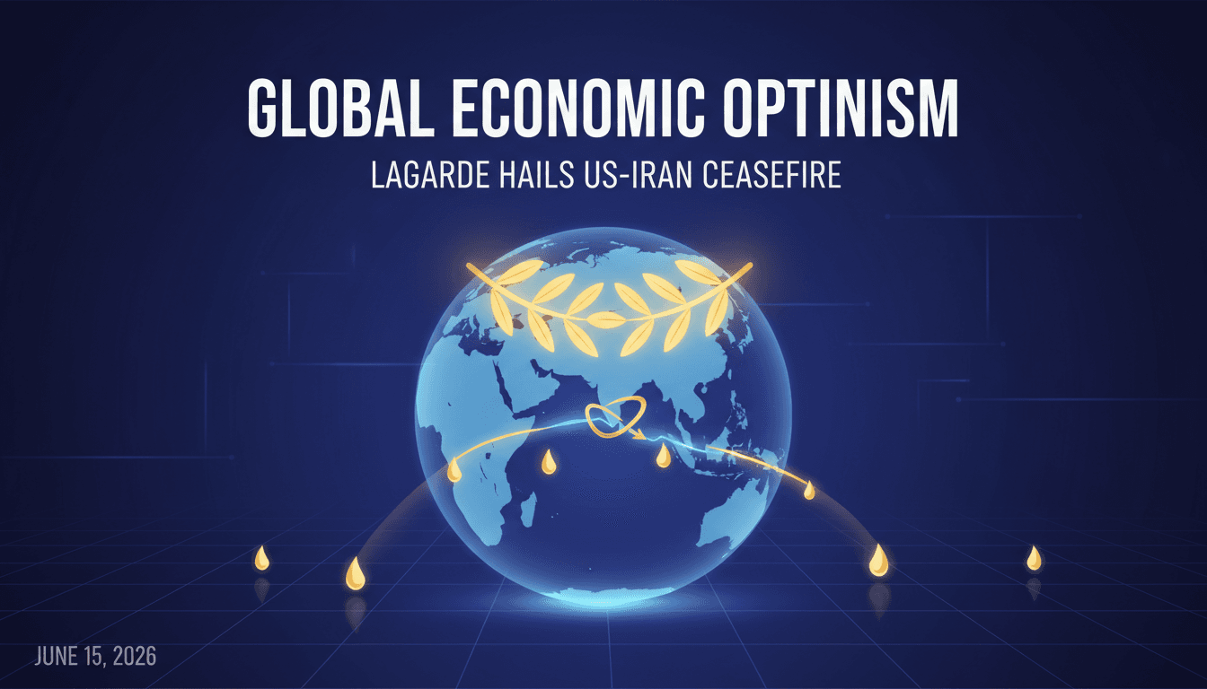 Christine Lagarde discussing the US-Iran ceasefire and its economic implications.