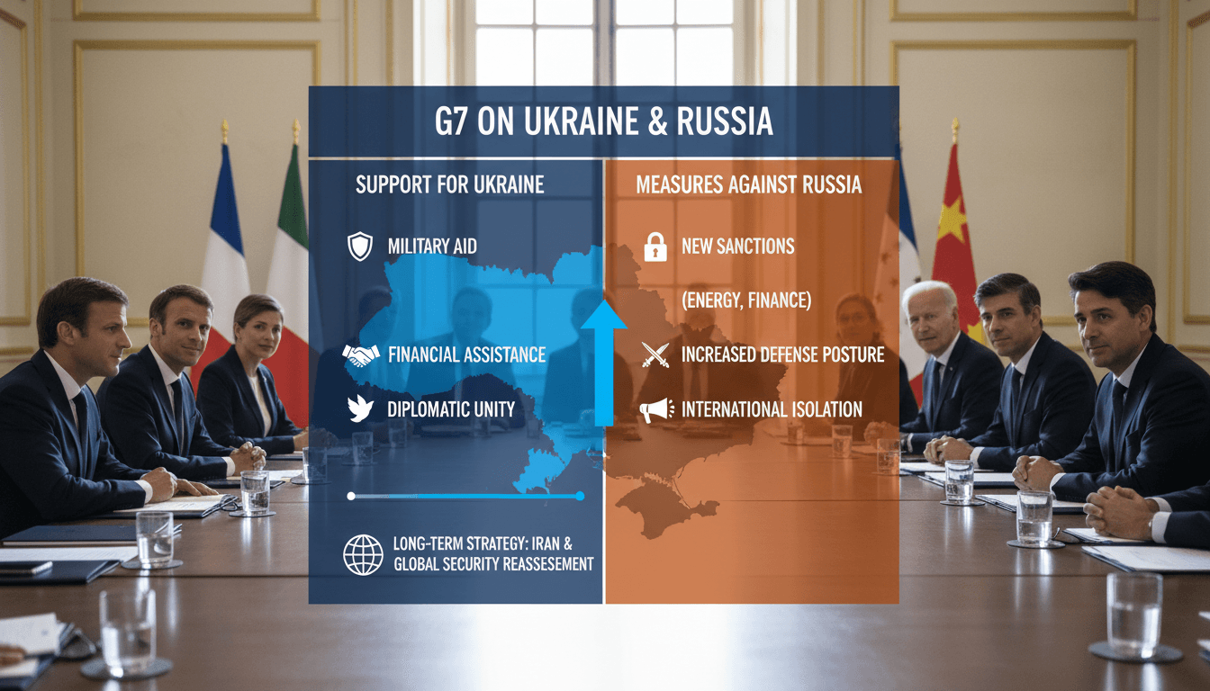G7 leaders discussing Ukraine conflict at the summit in France.