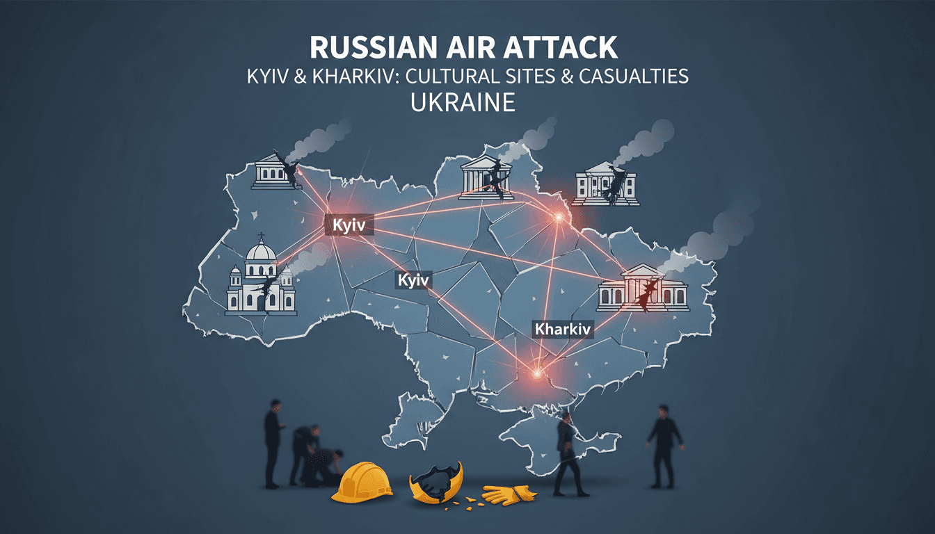 Damage to cultural sites in Kyiv and Kharkiv following the Russian air attack.