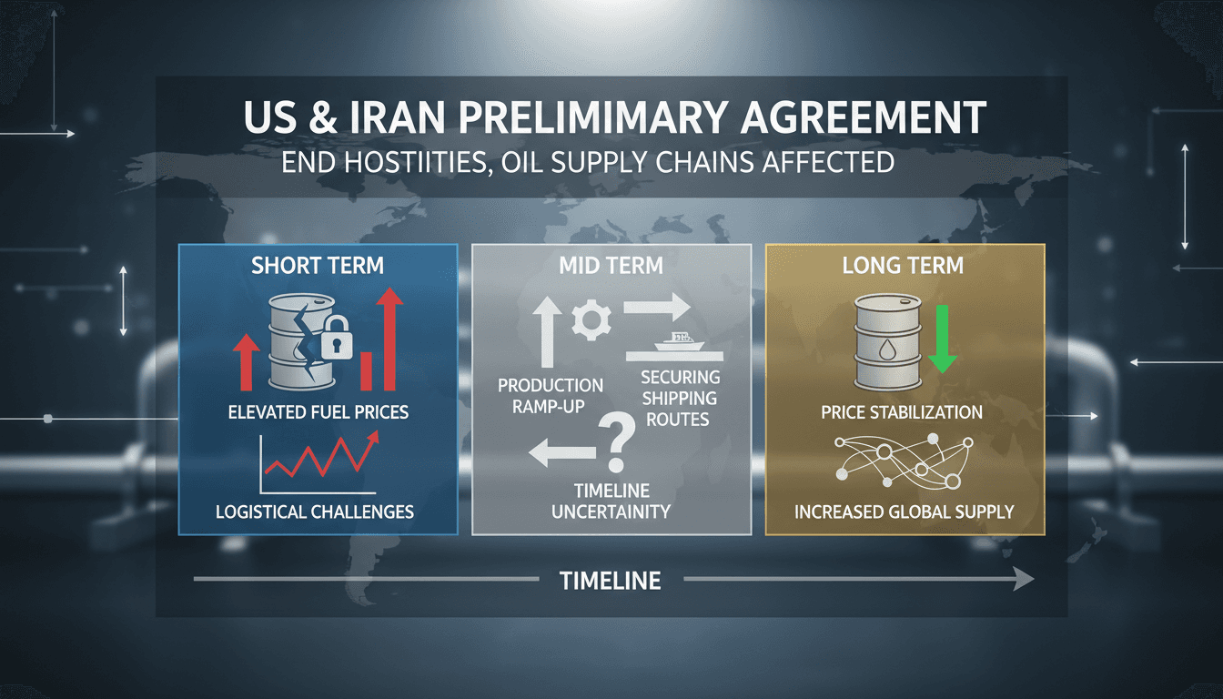 US and Iran flags with oil barrels symbolizing the energy market impact