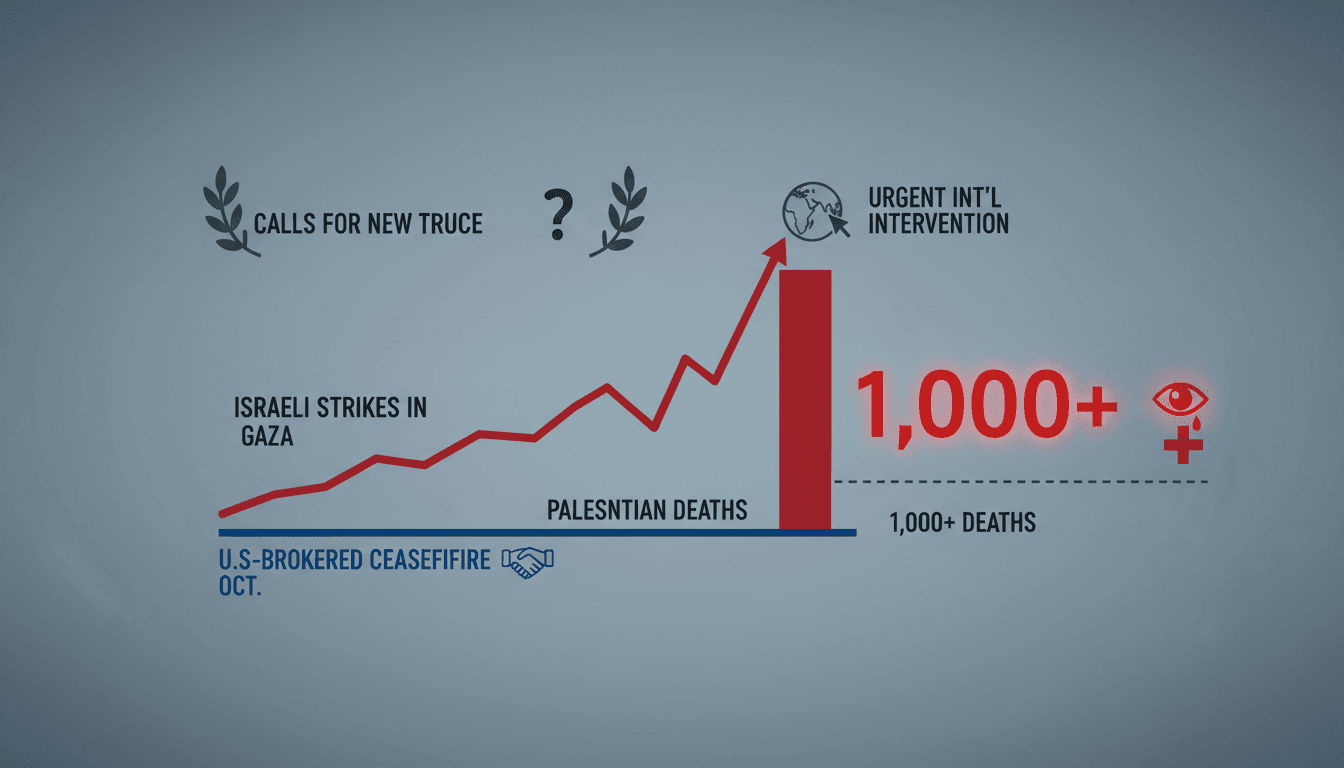A graphic showing the rising death toll in Gaza since the ceasefire agreement.