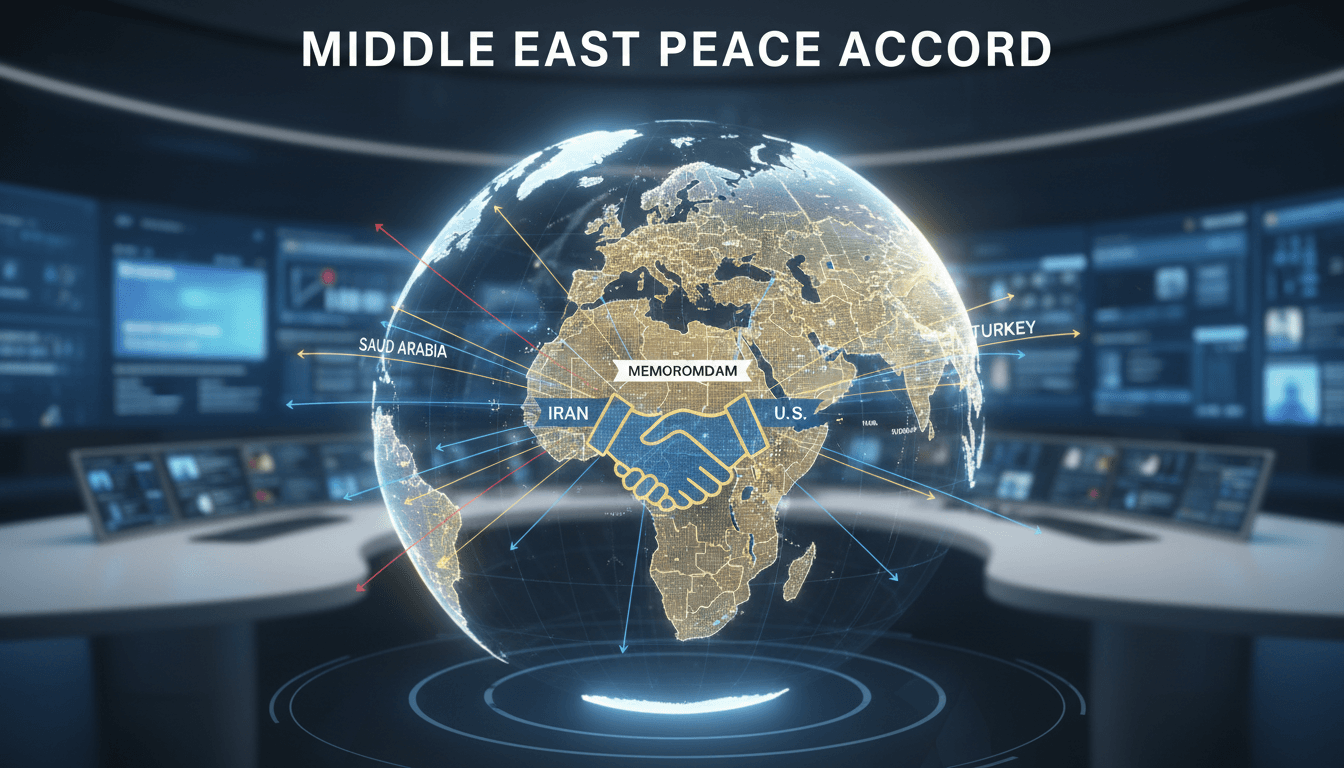 Diplomatic signing between Iran and the United States to end conflict in the Middle East.
