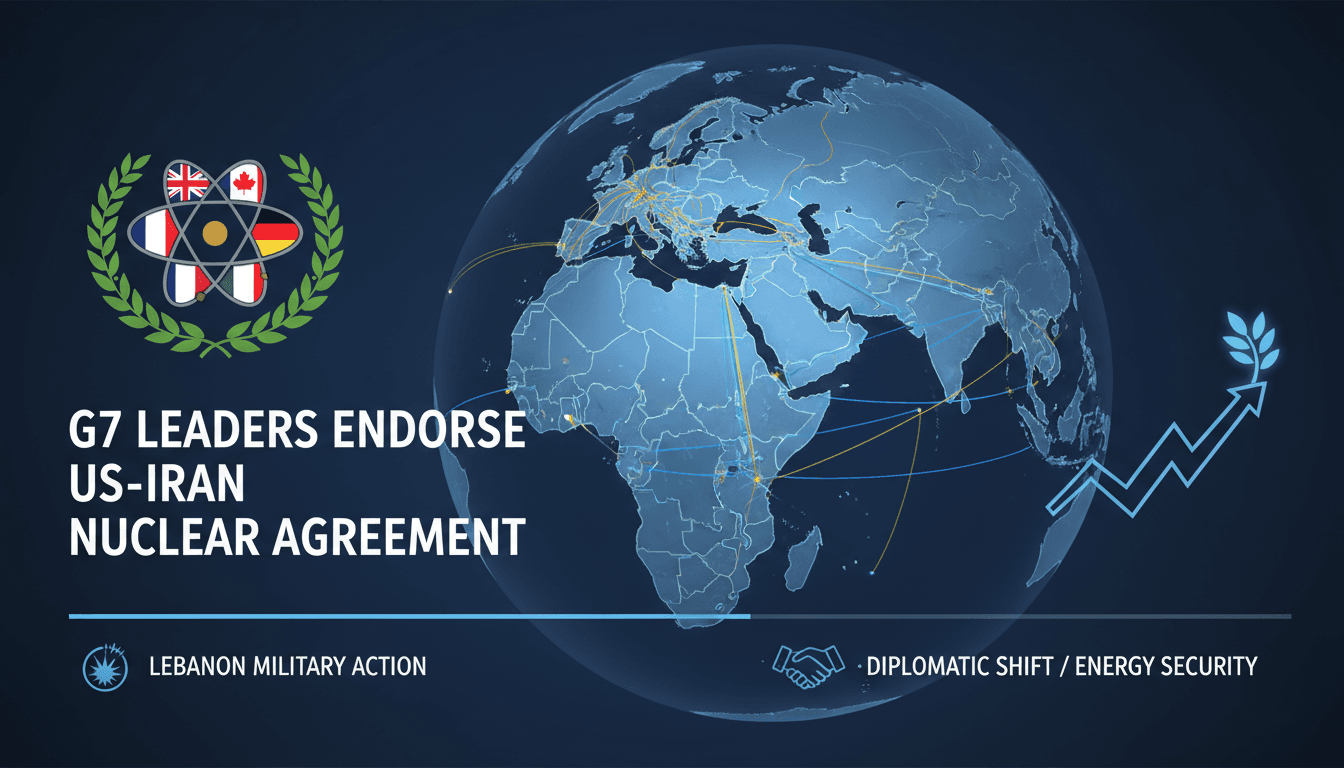G7 leaders meeting in Évian-les-Bains discussing nuclear agreement with Iran.